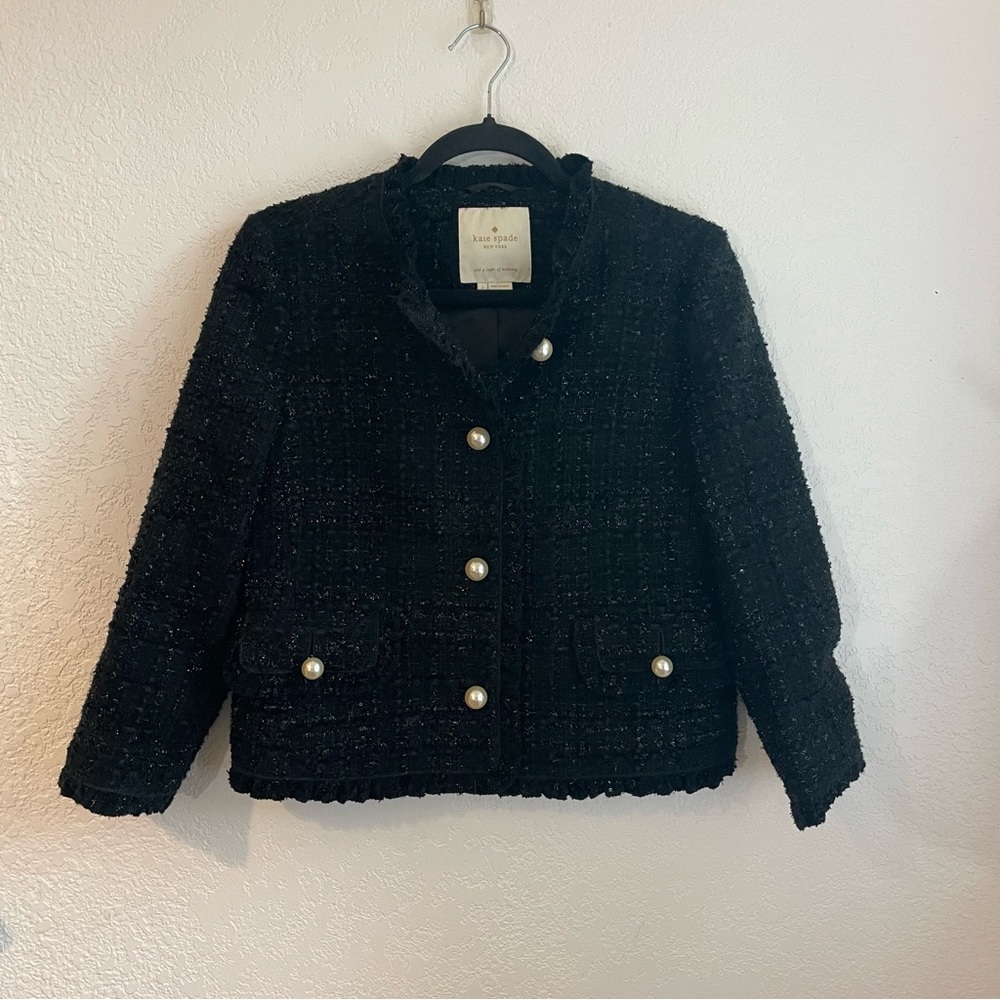 Kate Spade Black Sparkle Tweed Jacket - Picture 3 of 8
